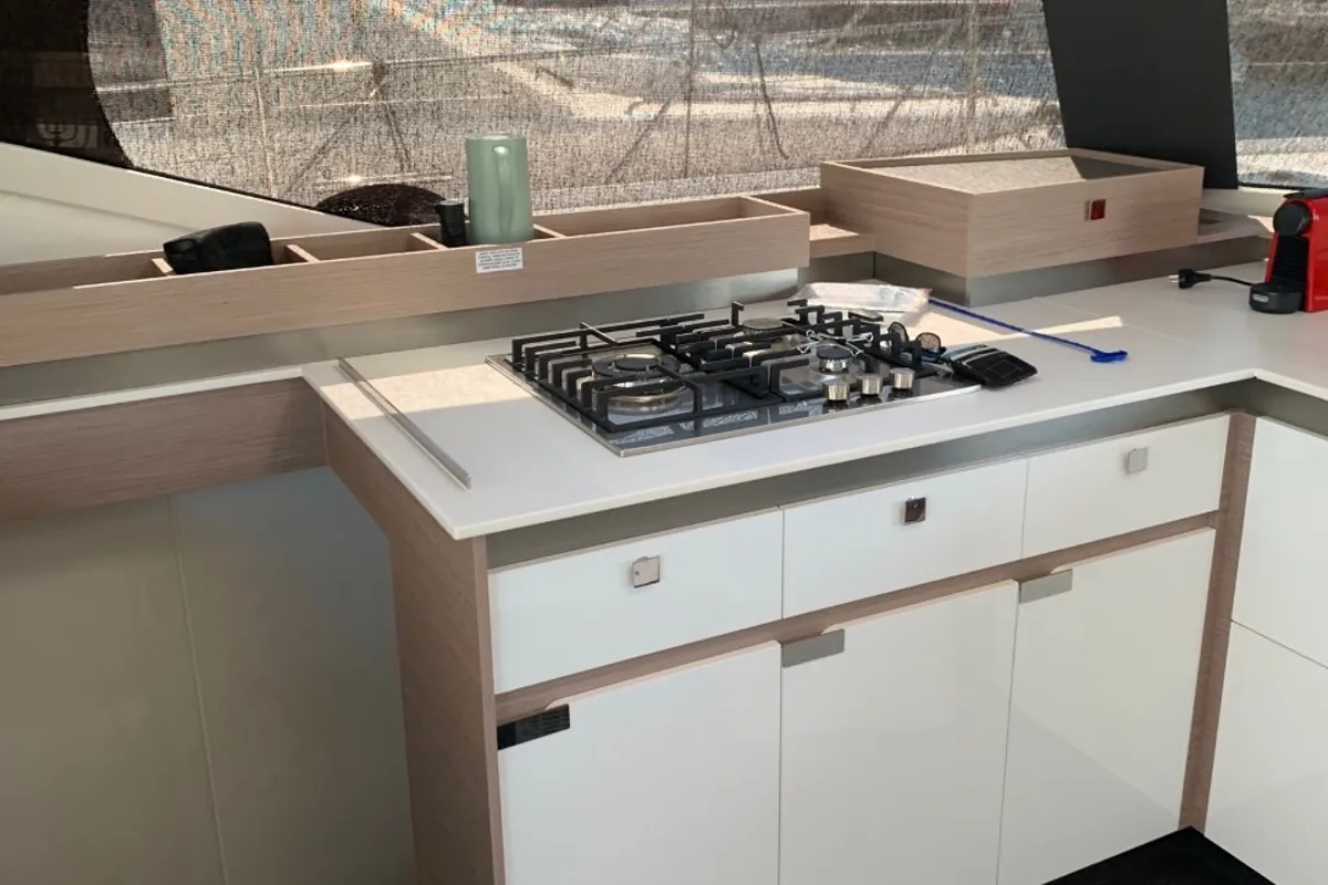 Galley of Kon-tiki, a Fountaine Pajot Elba 45 catamaran at Lavreotiki Municipal Unit, Greece