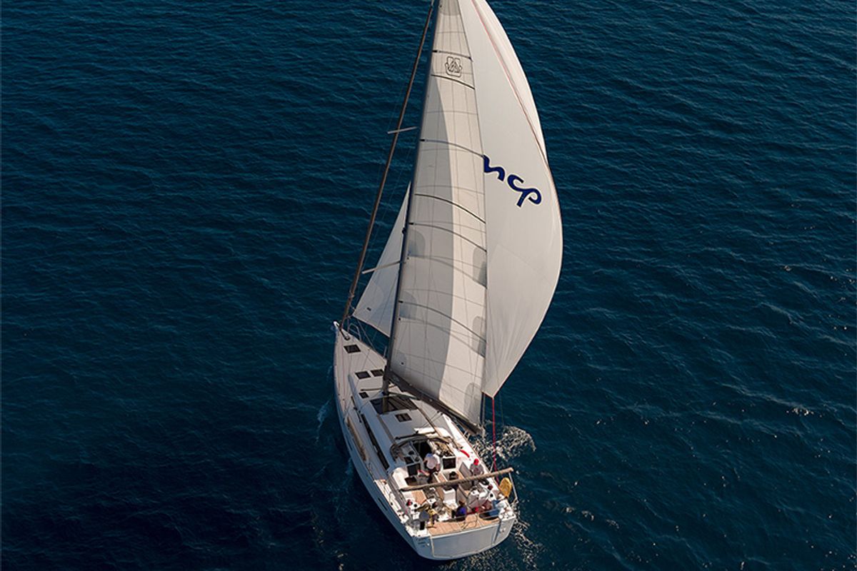Exterior view of Alba 1, a Dufour 460 GL sailboat at Grad Šibenik, Croatia