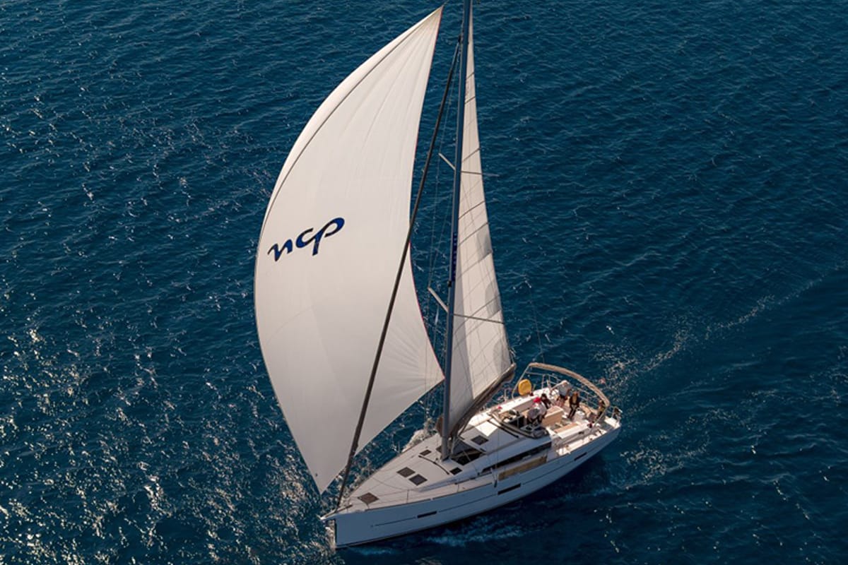 Exterior view of Alba 1, a Dufour 460 GL sailboat at Grad Šibenik, Croatia