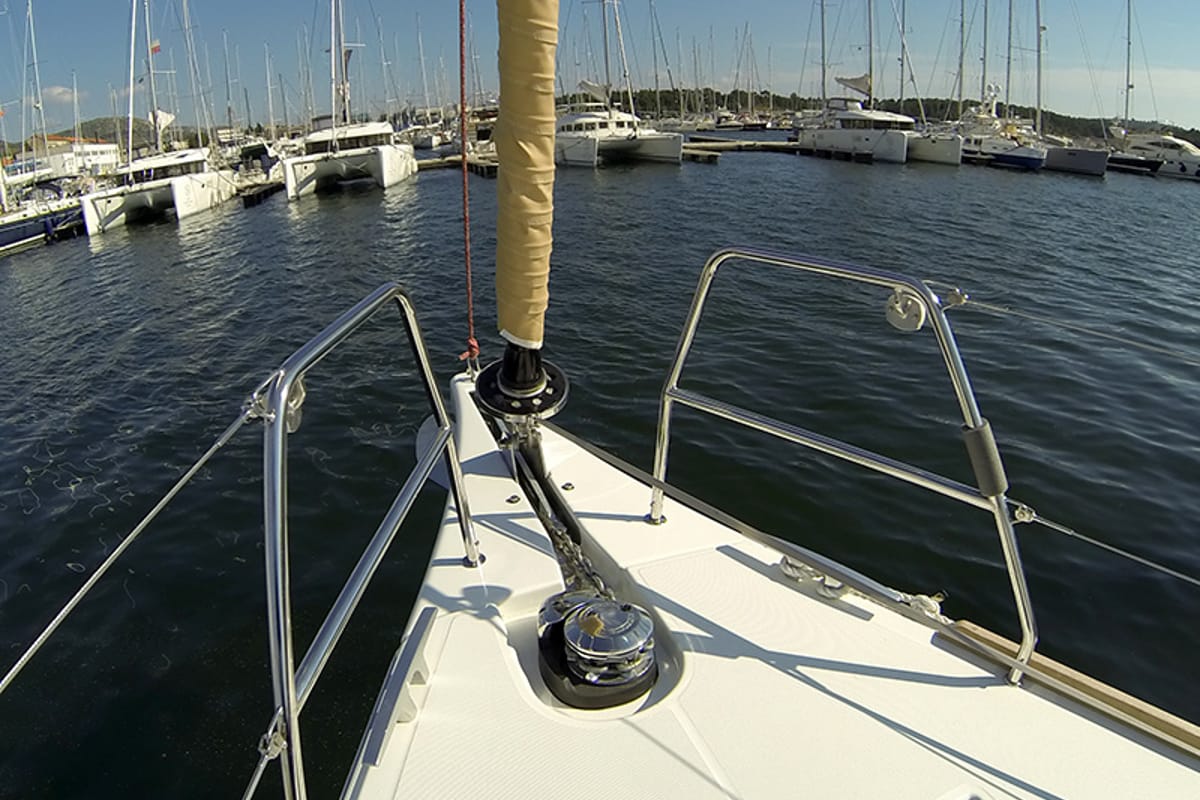 Deck of Alba 1, a Dufour 460 GL sailboat at Grad Šibenik, Croatia