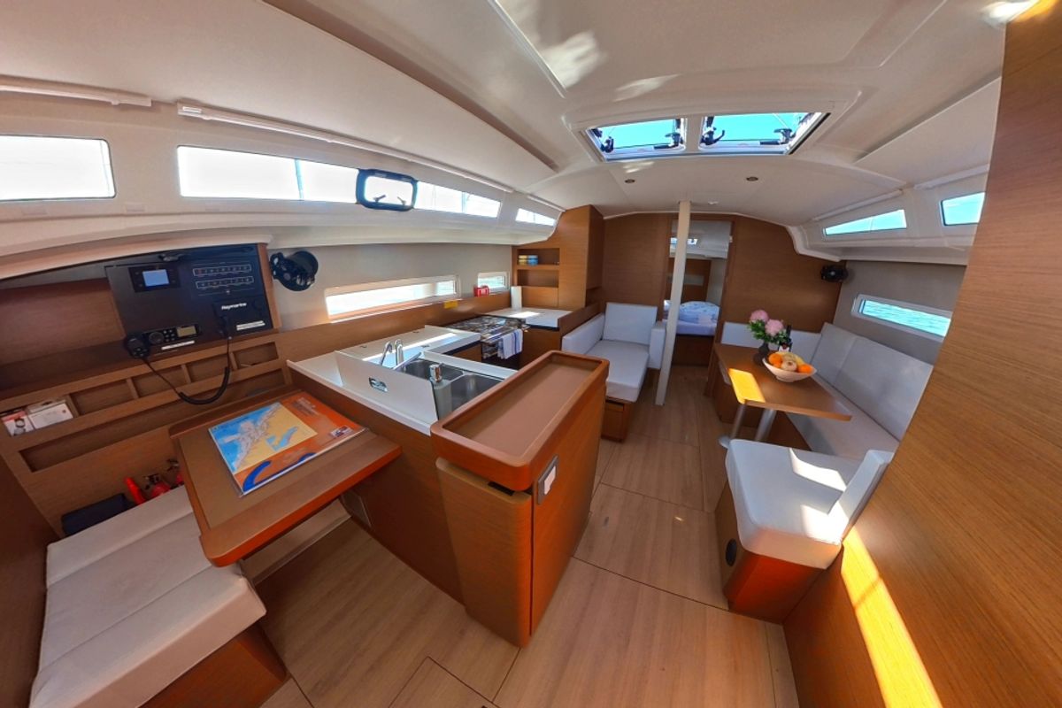 Salon of Milla, a Jeanneau Sun Odyssey 410 sailboat at Pirovac, Croatia