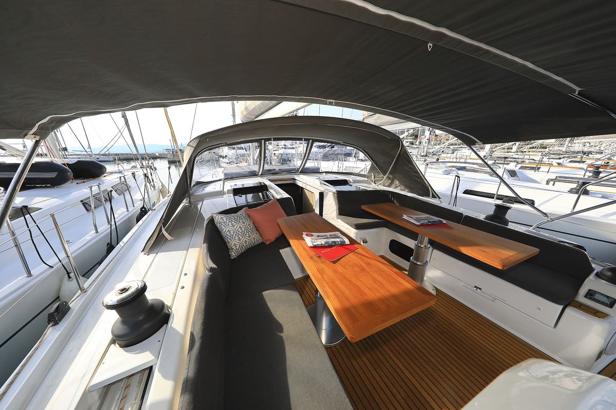 Deck of Licence To Chill, a Hanse Yachts Hanse 508 sailboat at Grad Kaštela, Croatia