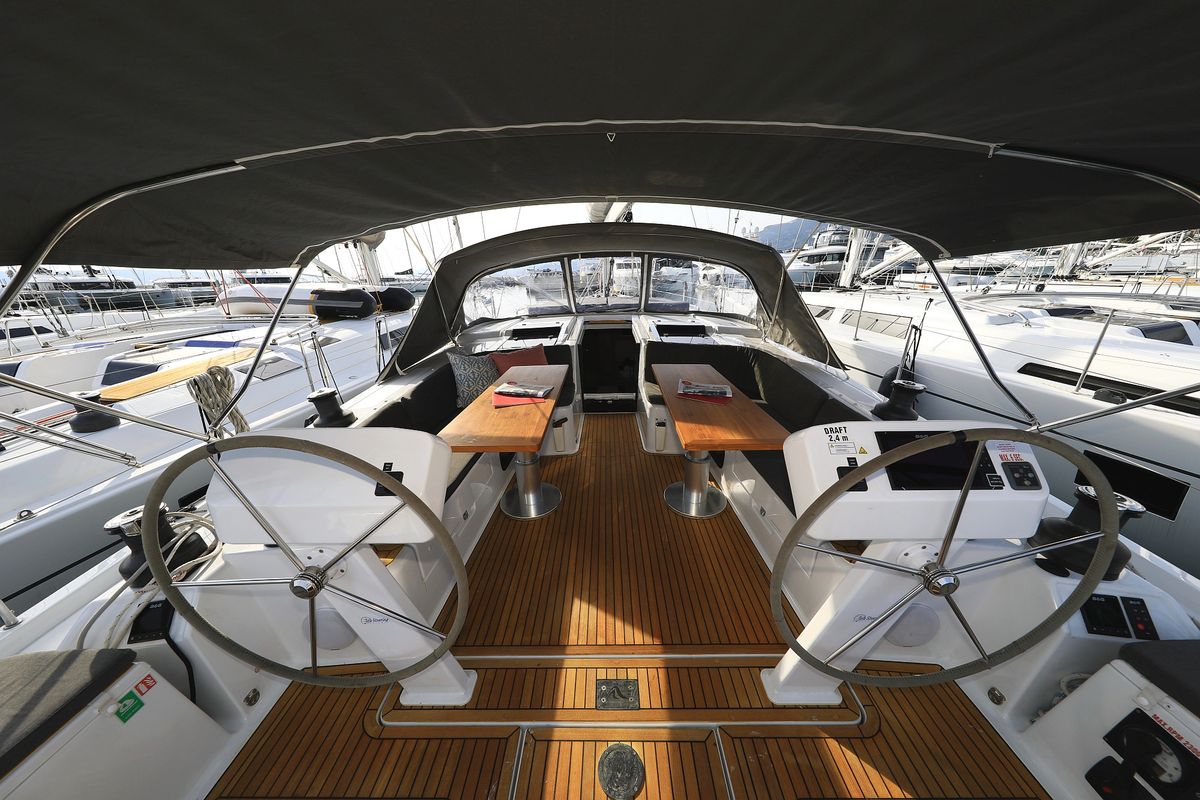 Cockpit of Licence To Chill, a Hanse Yachts Hanse 508 sailboat at Grad Kaštela, Croatia
