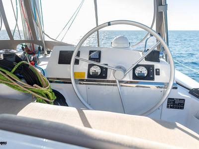 Cockpit of Kos 42.10, a Bali 4.2 catamaran at Athens, Greece