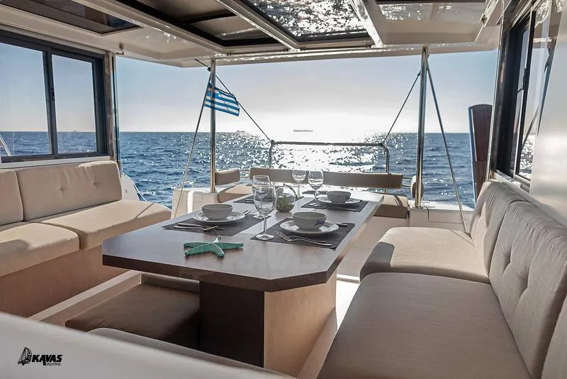 Deck of Kos 42.10, a Bali 4.2 catamaran at Athens, Greece