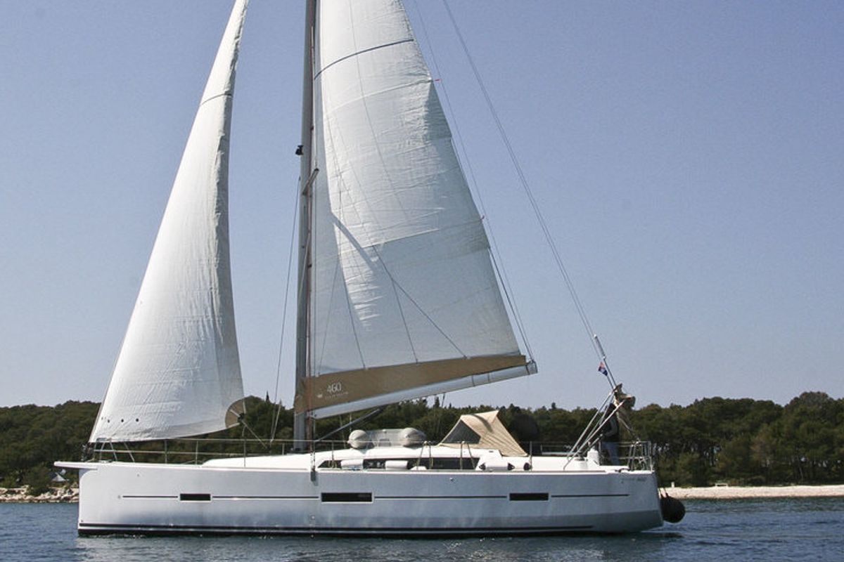 Exterior view of Fantasea, a Dufour 460 Grand Large sailboat at Municipal Unit of Lefkada, Greece