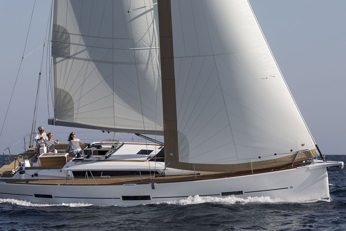 Exterior view of Fantasea, a Dufour 460 Grand Large sailboat at Municipal Unit of Lefkada, Greece