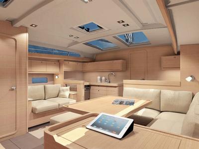 Salon of Fantasea, a Dufour 460 Grand Large sailboat at Municipal Unit of Lefkada, Greece