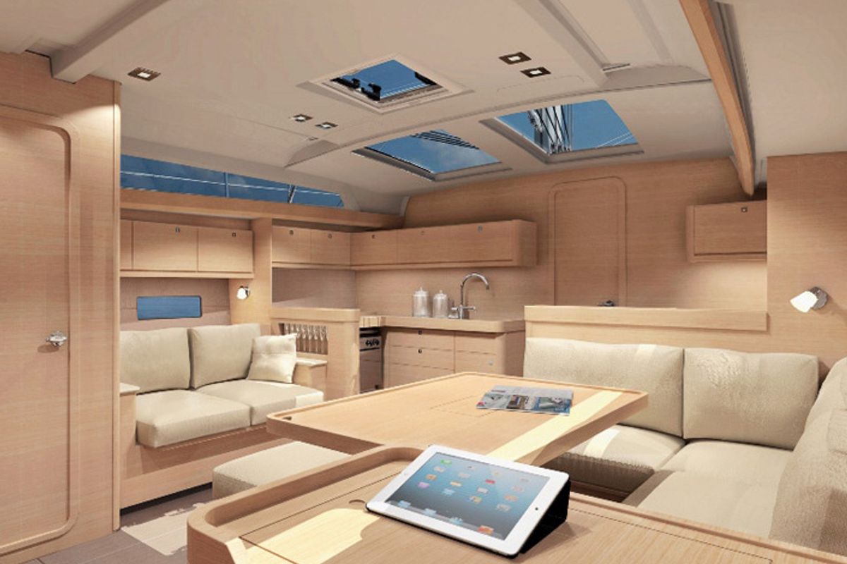 Salon of Fantasea, a Dufour 460 Grand Large sailboat at Municipal Unit of Lefkada, Greece