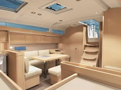 Salon of Fantasea, a Dufour 460 Grand Large sailboat at Municipal Unit of Lefkada, Greece