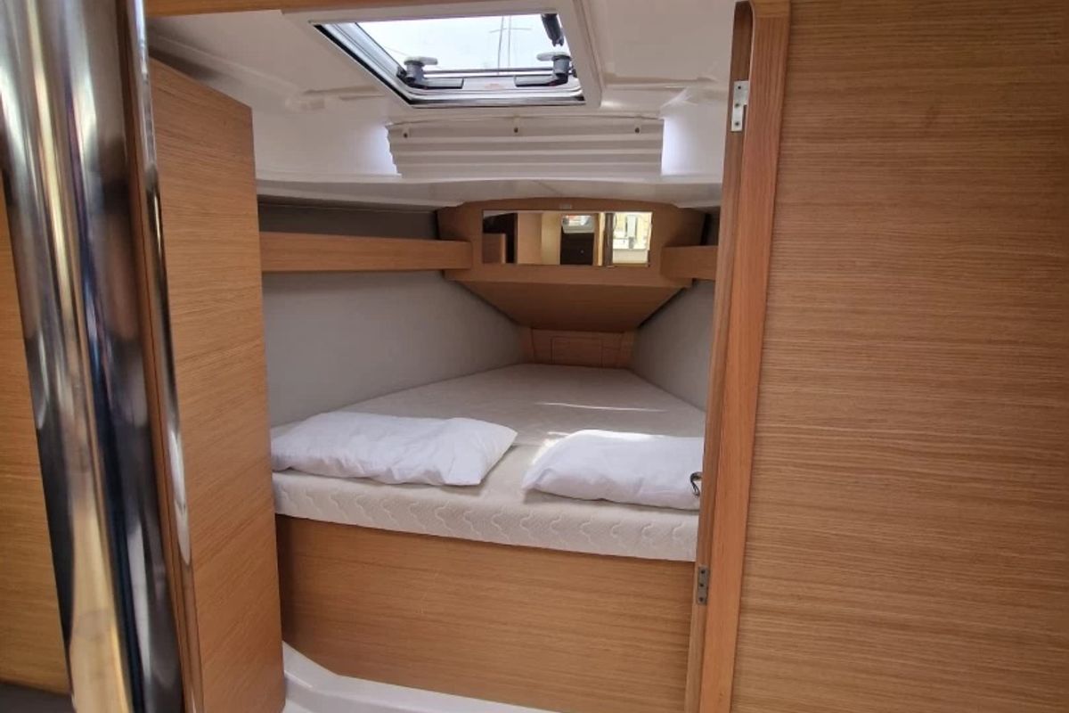 Cabin on Barbossa, a Dufour 360 Grand Large sailboat at Cagliari, Italy