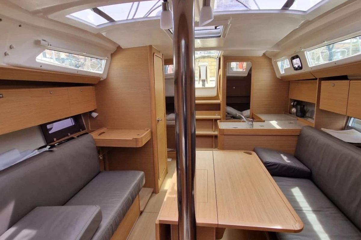 Salon of Barbossa, a Dufour 360 Grand Large sailboat at Cagliari, Italy