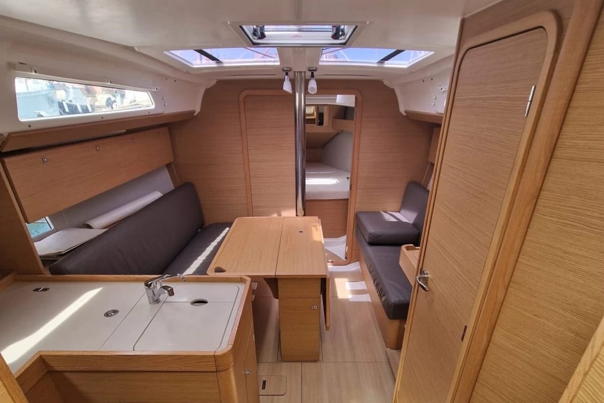Salon of Barbossa, a Dufour 360 Grand Large sailboat at Cagliari, Italy