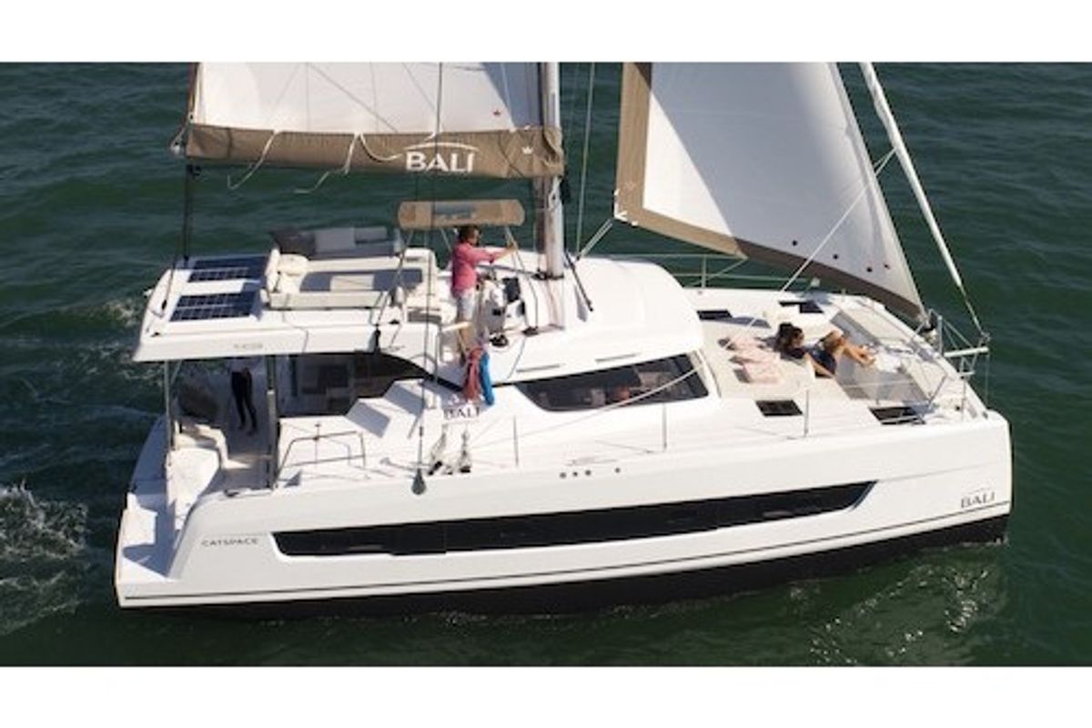 Exterior view of PIGASOS, a Bali Catspace catamaran at Preveza, Greece