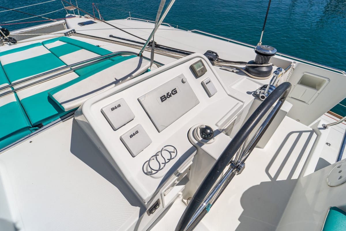 Cockpit of Orlando, a Lagoon 450 F catamaran at Grad Kaštela, Croatia