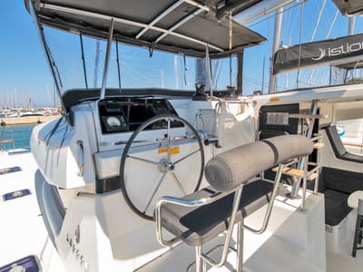 Cockpit of Ionas, a Lagoon 42 catamaran at Municipal Unit of Rhodes, Greece
