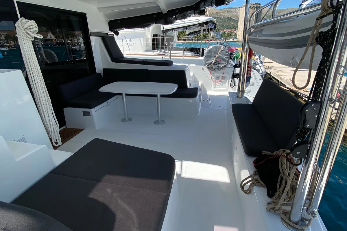 Deck of Hanselli, a Lagoon 42 catamaran at Grad Trogir, Croatia