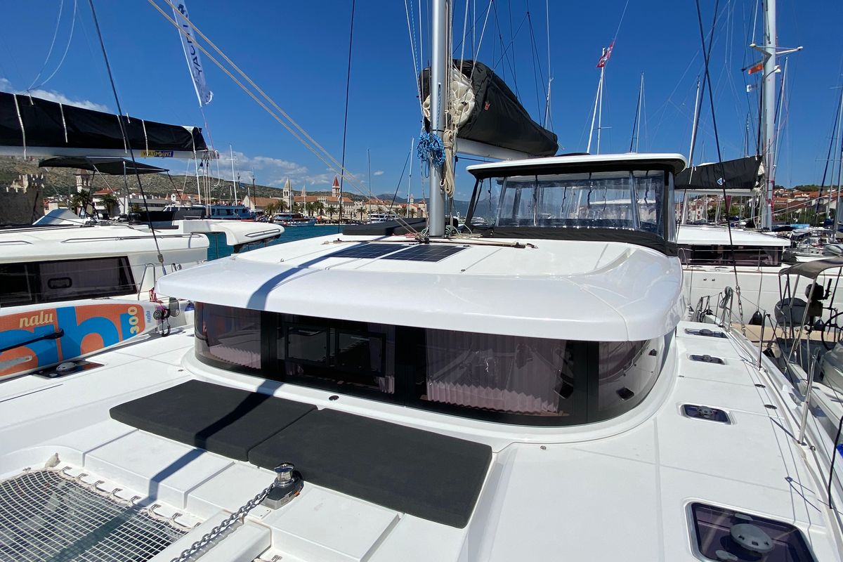 Deck of Hanselli, a Lagoon 42 catamaran at Grad Trogir, Croatia