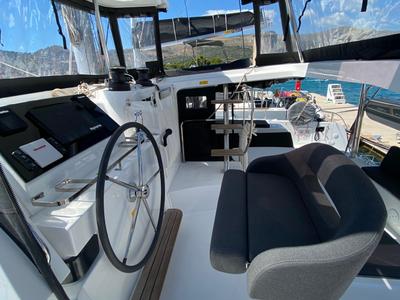 Cockpit of Hanselli, a Lagoon 42 catamaran at Grad Trogir, Croatia