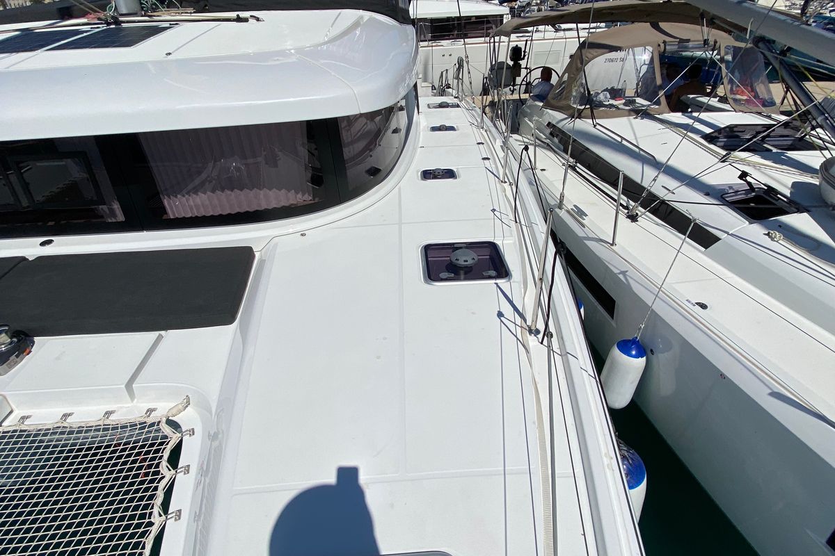 Deck of Hanselli, a Lagoon 42 catamaran at Grad Trogir, Croatia