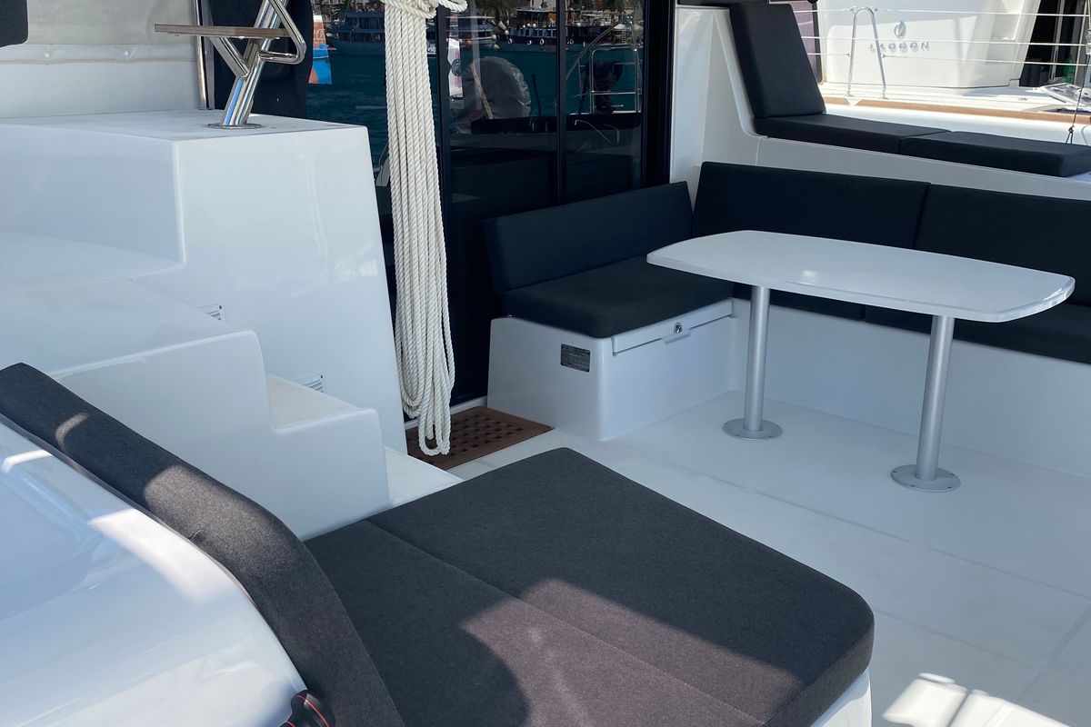 Deck of Hanselli, a Lagoon 42 catamaran at Grad Trogir, Croatia