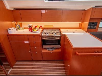 Galley of King Julian, a Jeanneau Sun Odyssey 36i sailboat at Municipal Unit of Lefkada, Greece