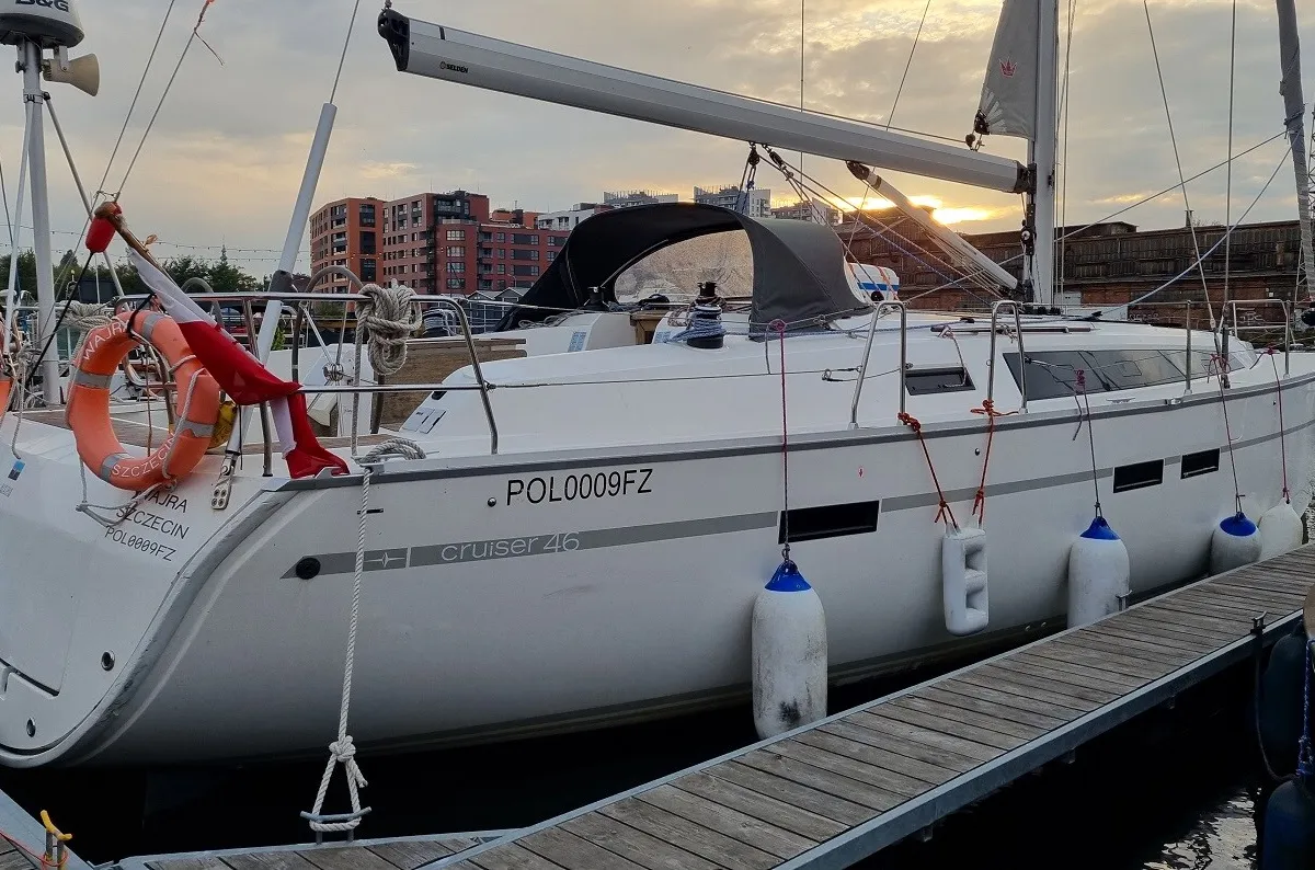 Exterior view of Wajra, a Bavaria 46 sailboat at Gdańsk, Poland