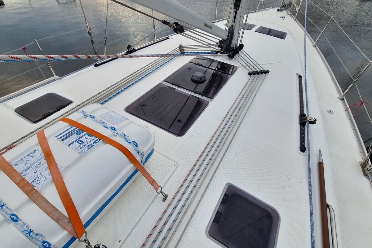 Deck of Wajra, a Bavaria 46 sailboat at Gdańsk, Poland
