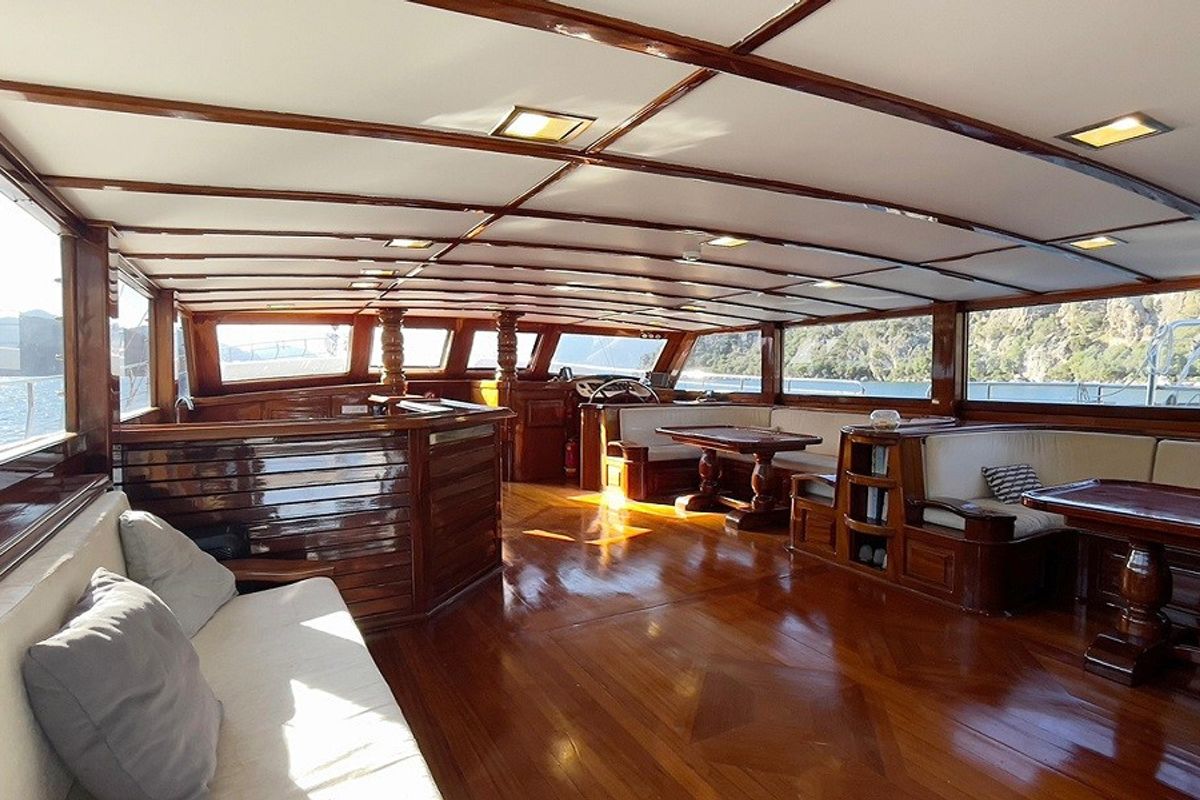 Salon of Sarayli I, a Gulet Gulet gulet at Marmaris, Turkey
