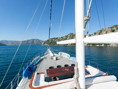 Deck of Sarayli I, a Gulet Gulet gulet at Marmaris, Turkey