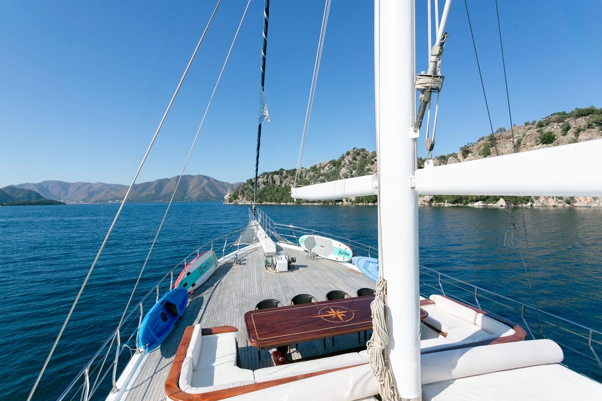 Deck of Sarayli I, a Gulet Gulet gulet at Marmaris, Turkey