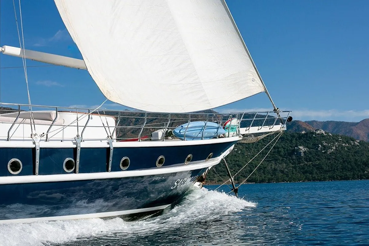 Exterior view of Sarayli I, a Gulet Gulet gulet at Marmaris, Turkey