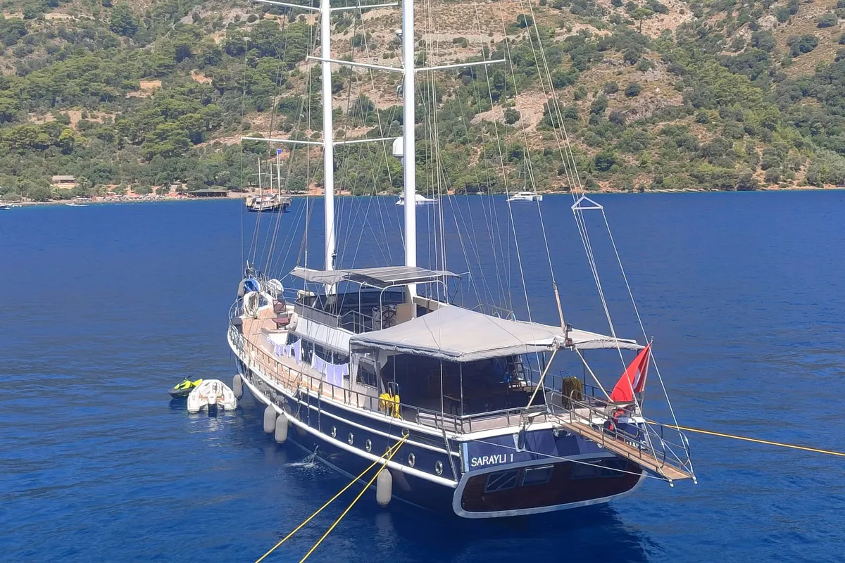 Exterior view of Sarayli I, a Gulet Gulet gulet at Marmaris, Turkey