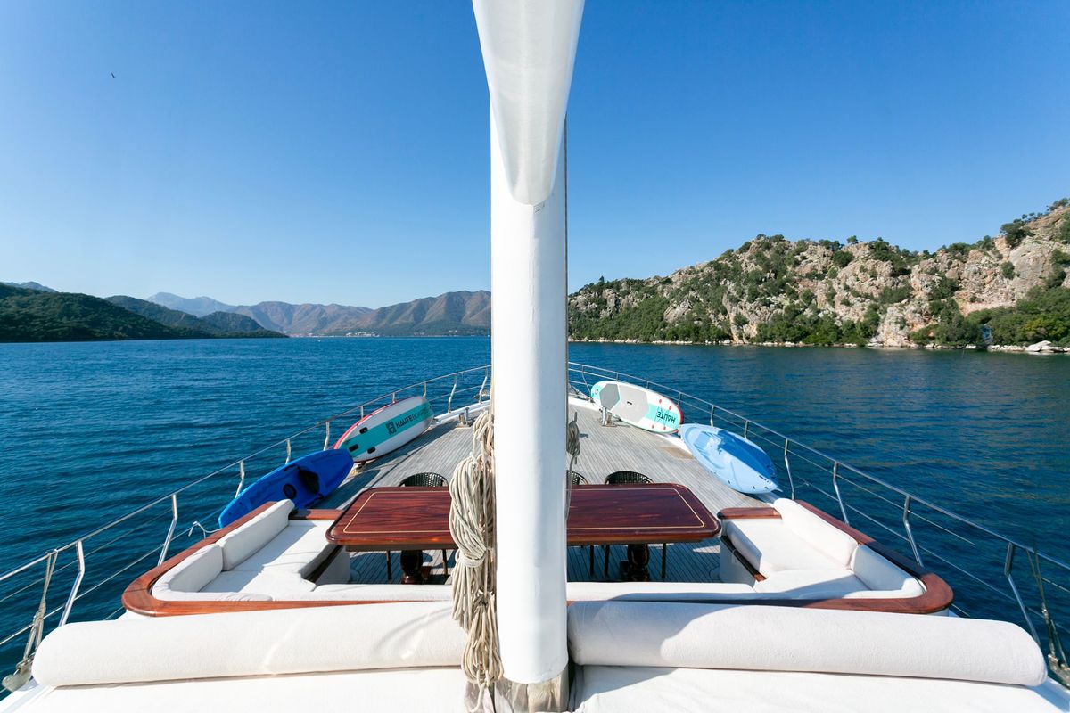Deck of Sarayli I, a Gulet Gulet gulet at Marmaris, Turkey