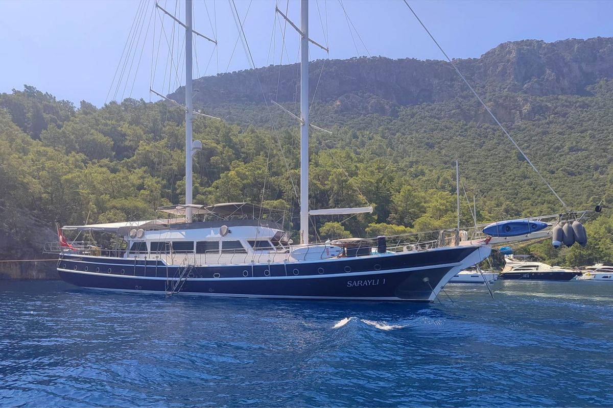 Exterior view of Sarayli I, a Gulet Gulet gulet at Marmaris, Turkey