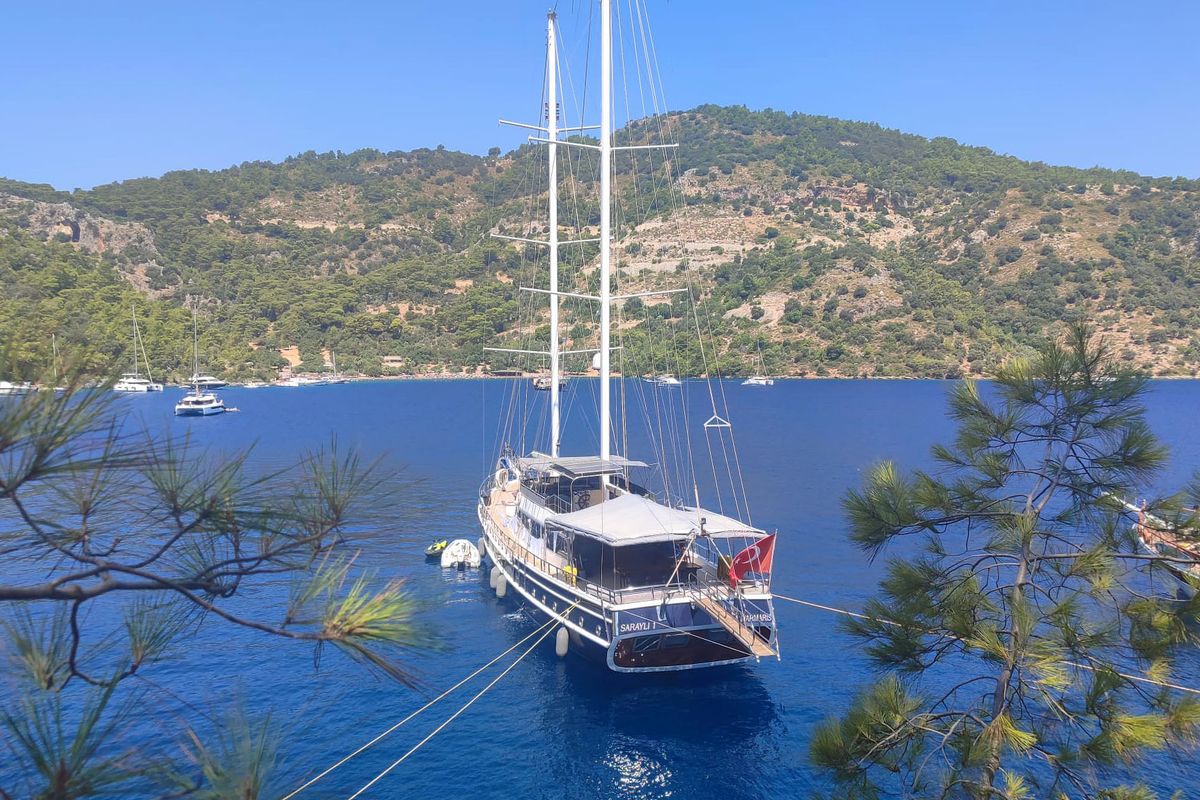 Exterior view of Sarayli I, a Gulet Gulet gulet at Marmaris, Turkey