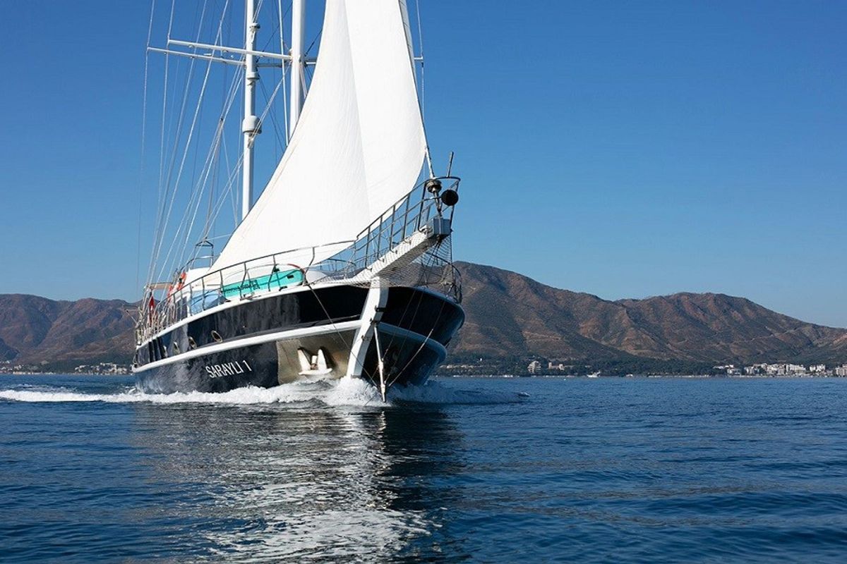 Exterior view of Sarayli I, a Gulet Gulet gulet at Marmaris, Turkey