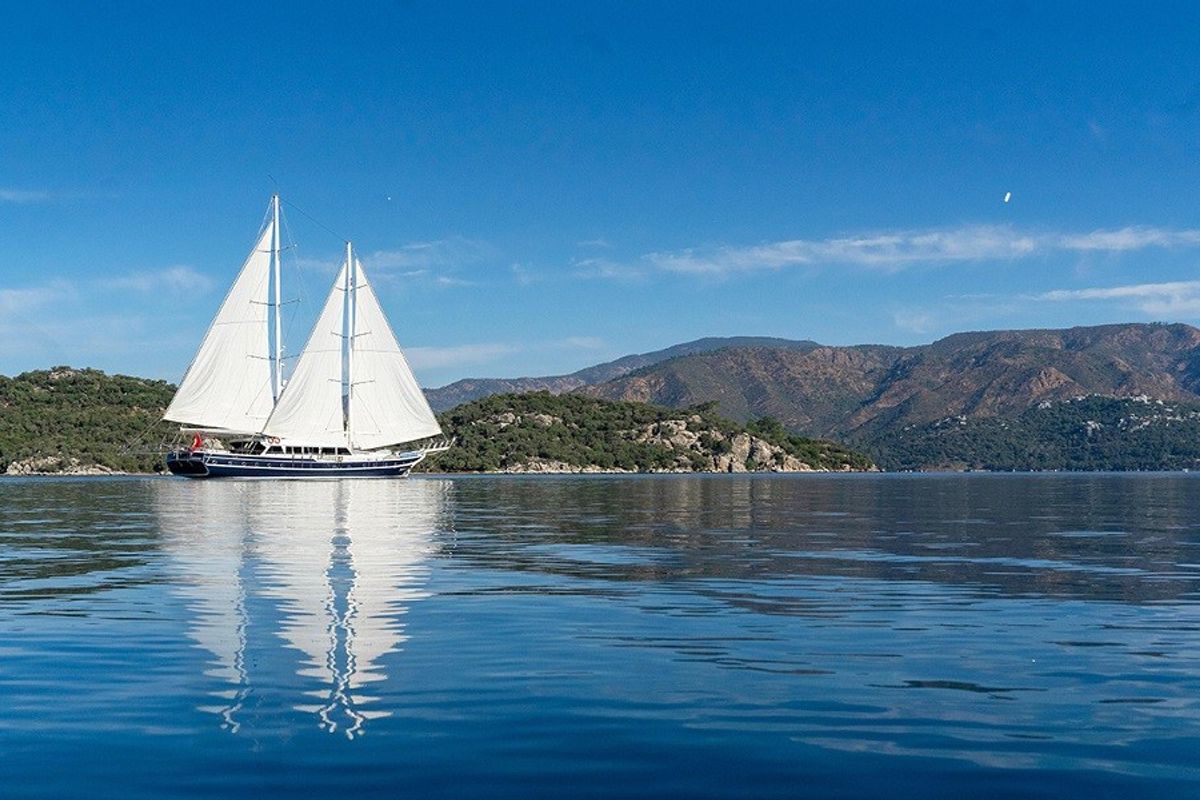 Exterior view of Sarayli I, a Gulet Gulet gulet at Marmaris, Turkey