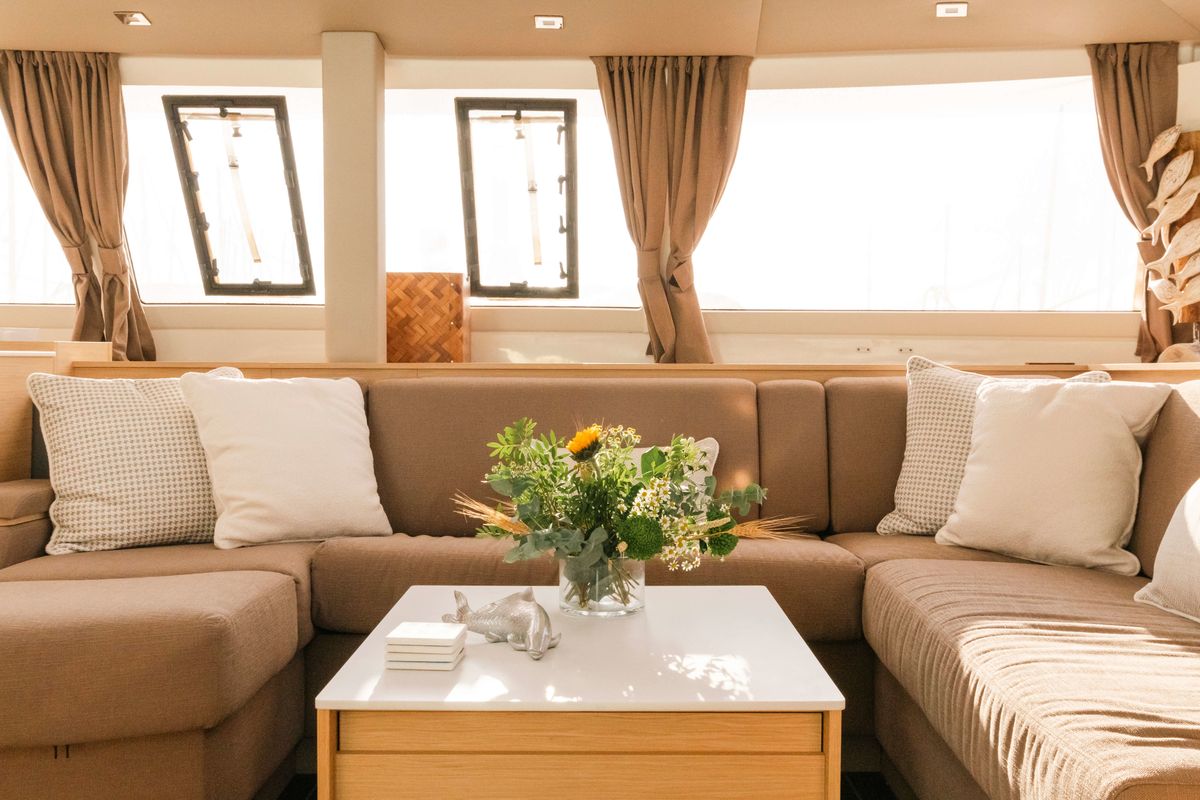Salon of Dione, a Fountaine Pajot Tanna 47 catamaran at Municipal Unit of Lefkada, Greece