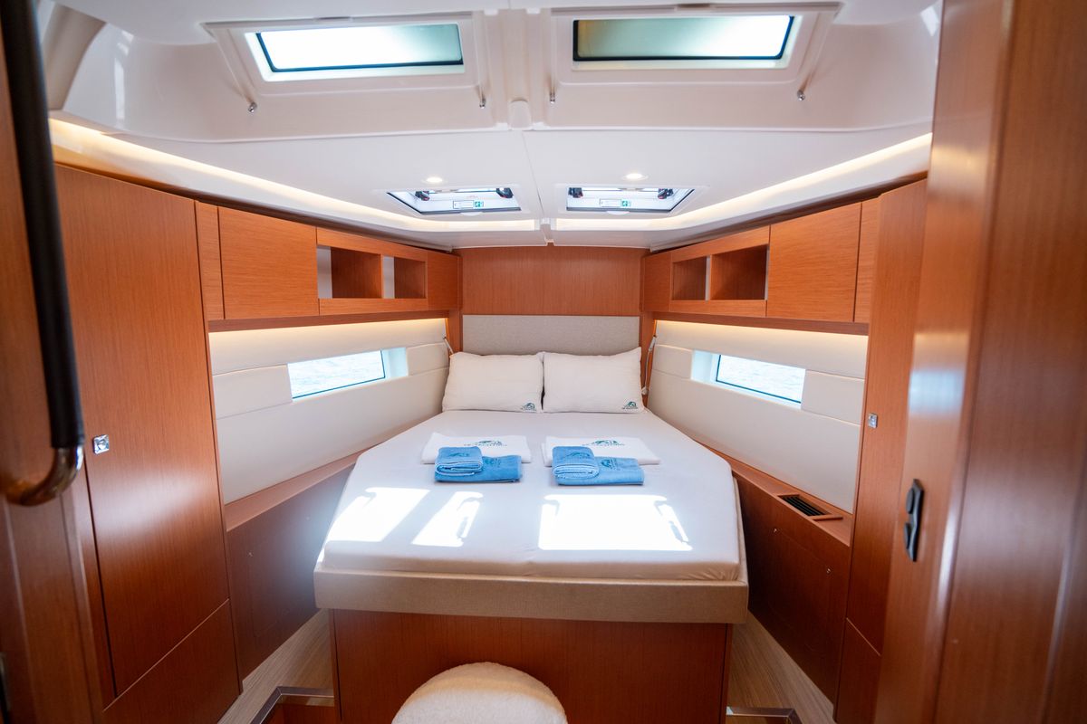 Cabin on Mina 52, a Bavaria C45 Style sailboat at Marmaris, Turkey