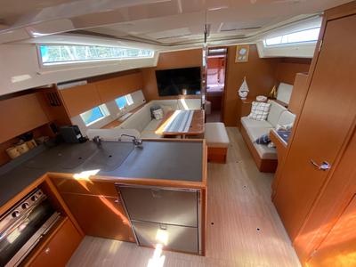 Salon of Mina 52, a Bavaria C45 Style sailboat at Marmaris, Turkey