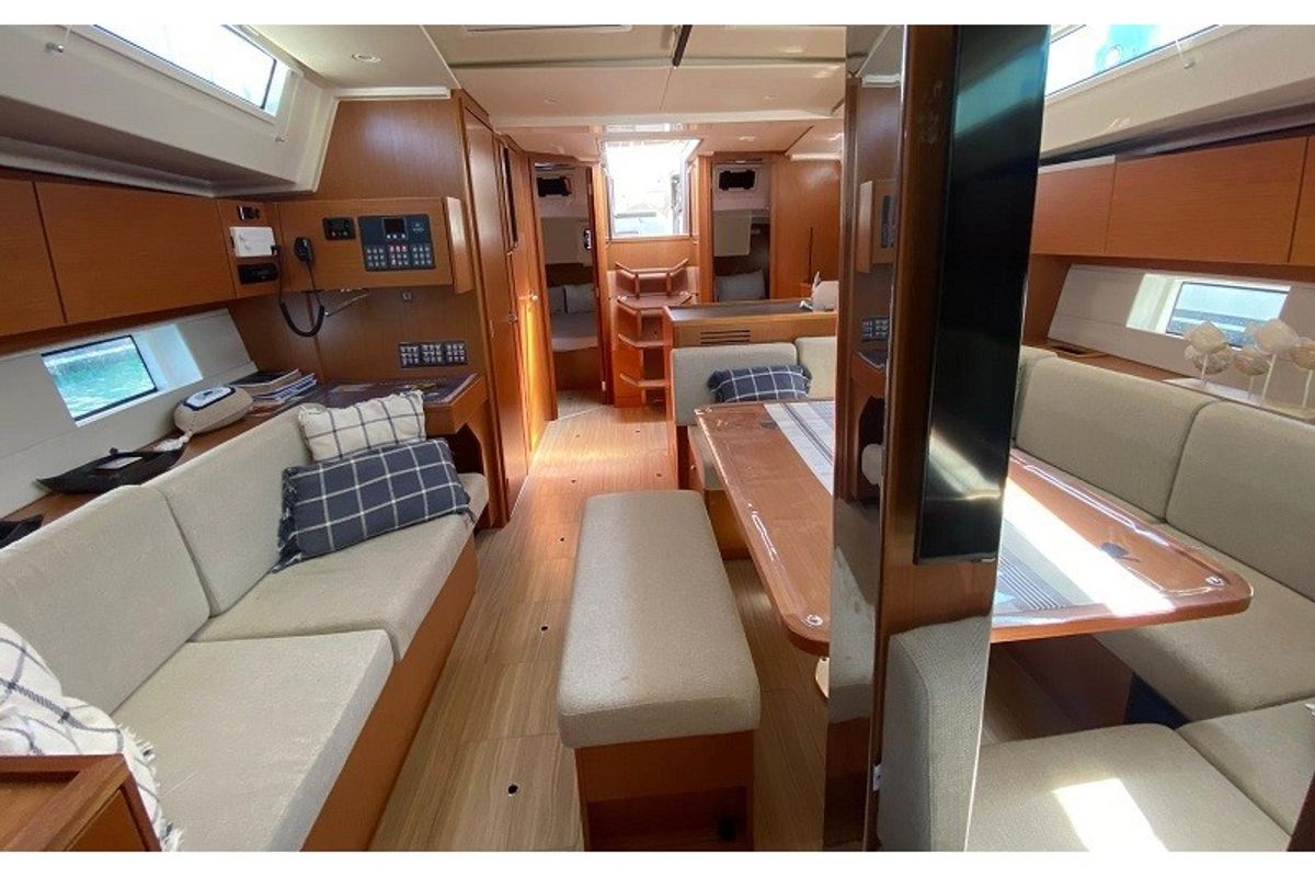 Salon of Mina 52, a Bavaria C45 Style sailboat at Marmaris, Turkey