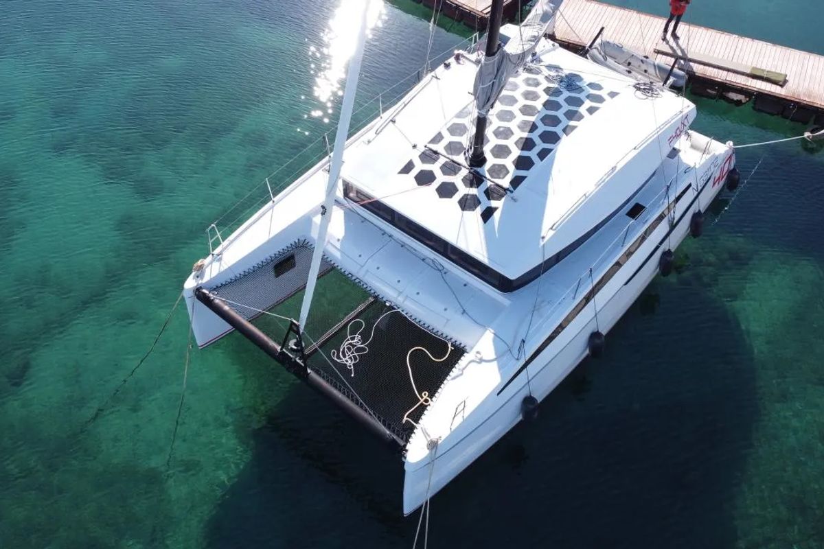 Exterior view of Veronchie, a Gulet Delta F40-XT catamaran at Zadar, Croatia