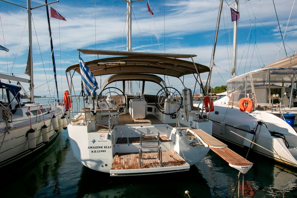 Exterior view of Amazing Elli, a Jeanneau 54 sailboat at Volos Municipality, Greece