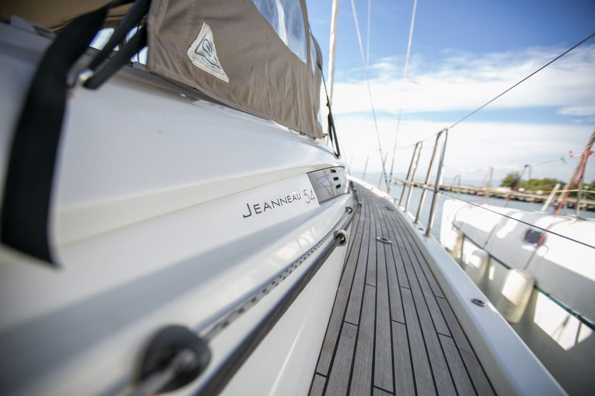 Deck of Amazing Elli, a Jeanneau 54 sailboat at Volos Municipality, Greece