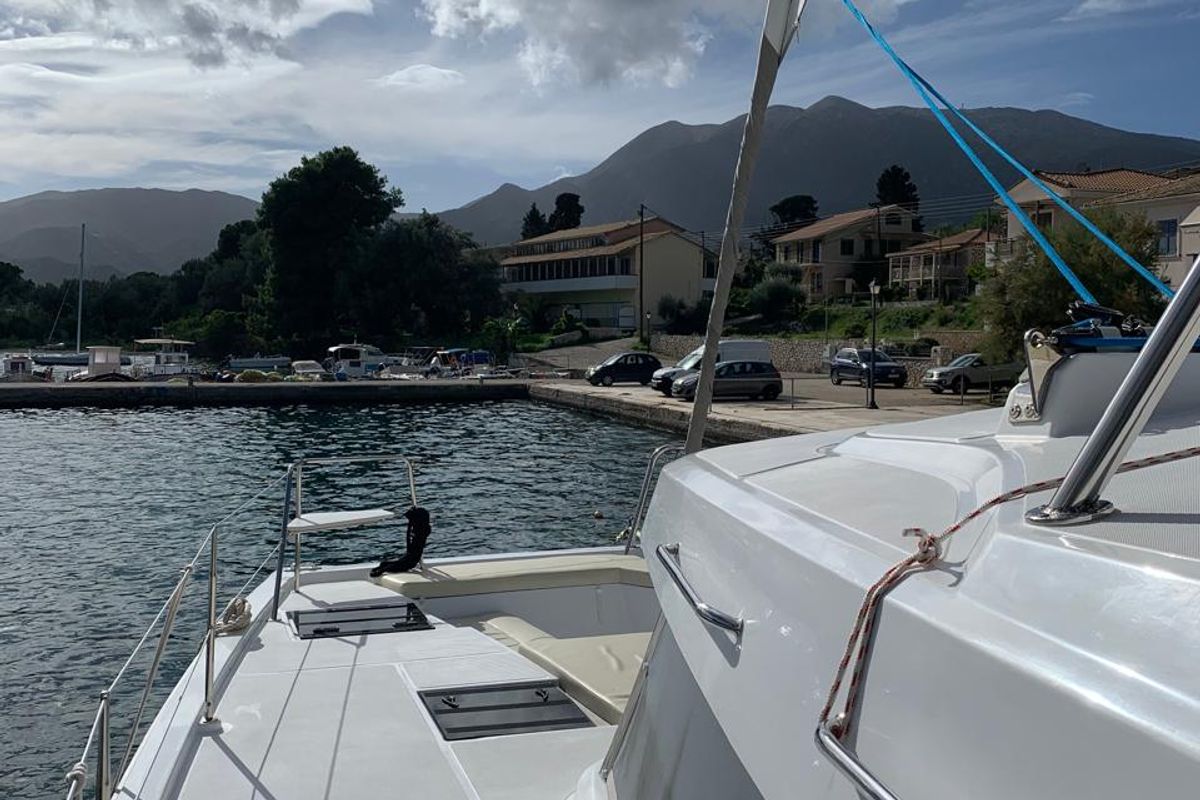 Deck of Danae, a Bali Catspace catamaran at Municipal Unit of Ellomenos, Greece