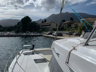 Deck of Danae, a Bali Catspace catamaran at Municipal Unit of Ellomenos, Greece