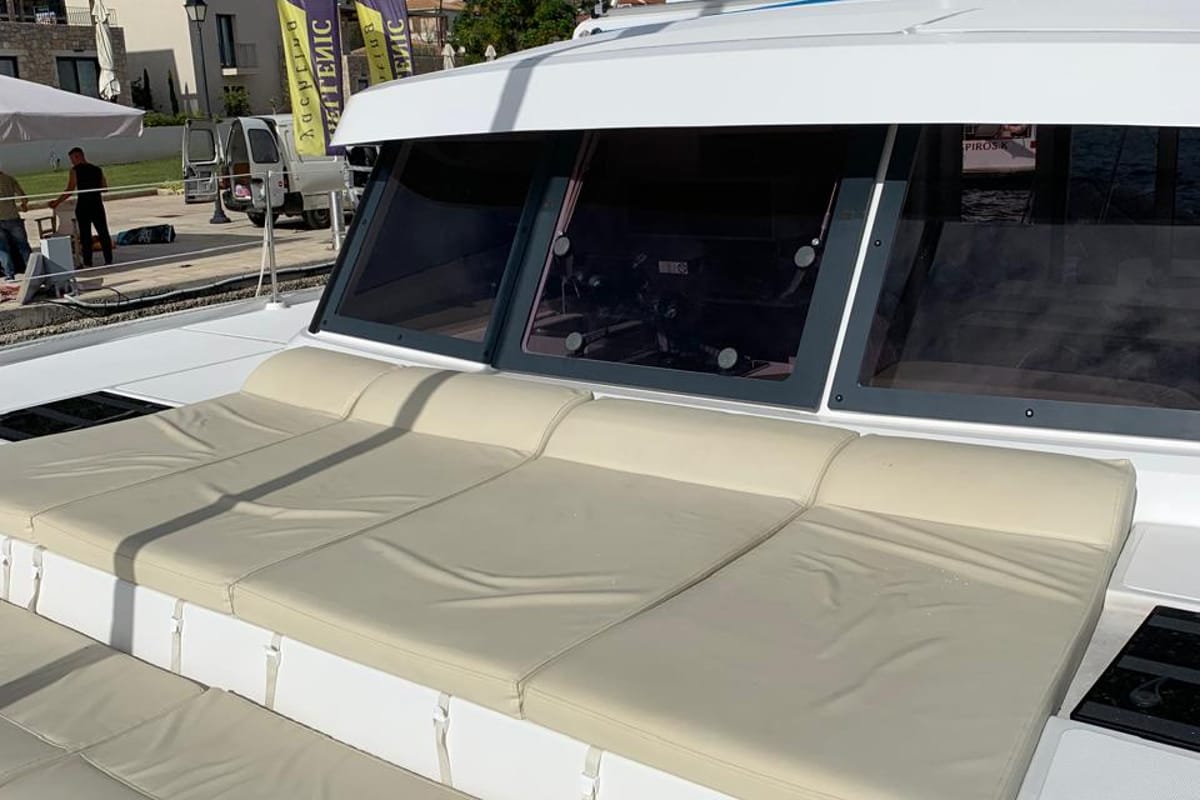 Deck of Danae, a Bali Catspace catamaran at Municipal Unit of Ellomenos, Greece