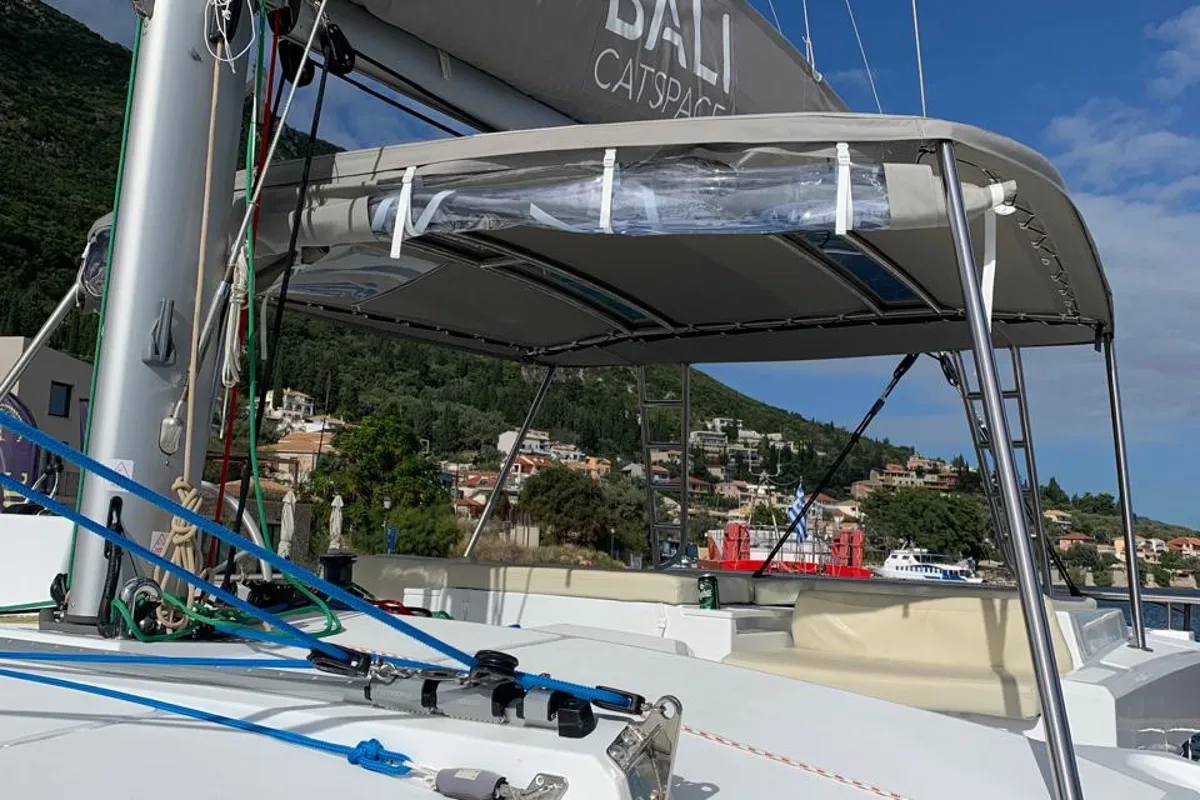 Deck of Danae, a Bali Catspace catamaran at Municipal Unit of Ellomenos, Greece