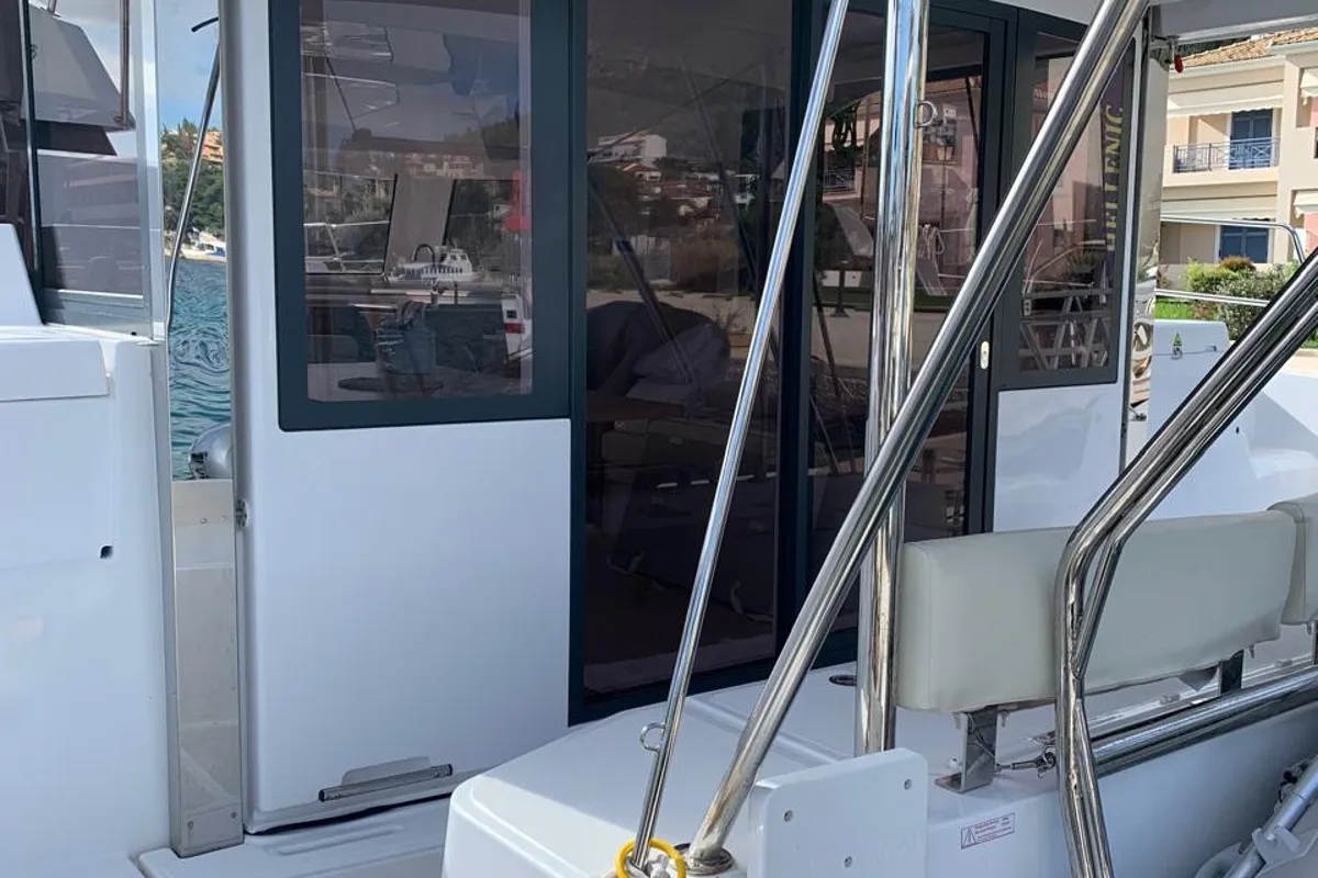 Deck of Danae, a Bali Catspace catamaran at Municipal Unit of Ellomenos, Greece
